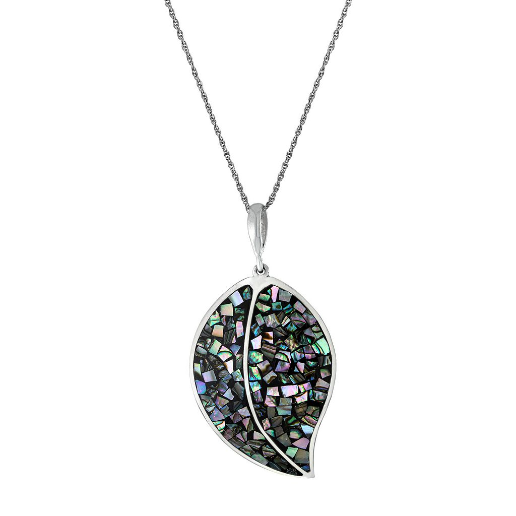 銀色 シルバー ネックレス 【 ATHRA NJ INC STERLING SILVER ABALONE MOSAIC LEAF PENDANT NECKLACE / SILVER TONE 】 ジュエリー アクセサリー レディースジュエリー ペンダント
