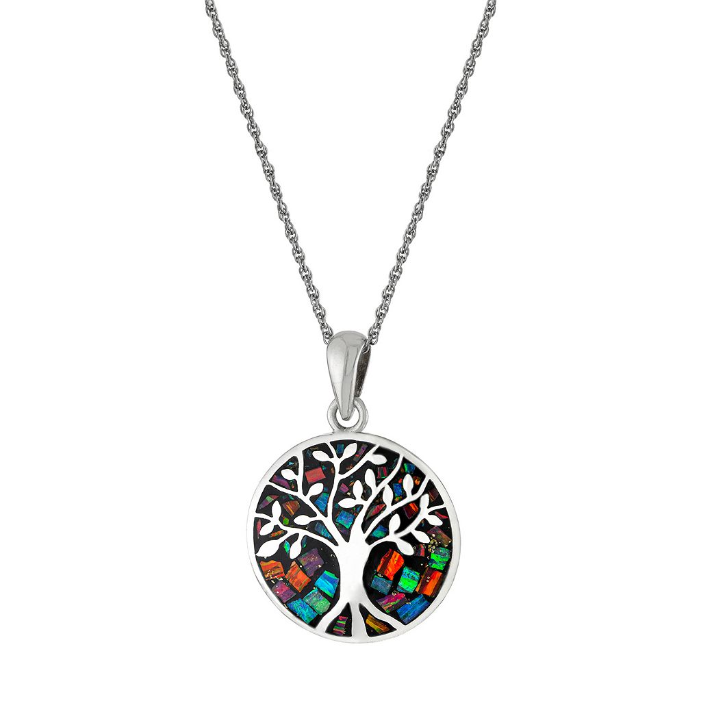 銀色 シルバー ネックレス 【 ATHRA NJ INC STERLING SILVER SIMULATED OPAL TREE OF LIFE MEDALLION PENDANT NECKLACE / SILVER TONE 】 ジュエリー アクセサリー レディースジュエリー ペンダント