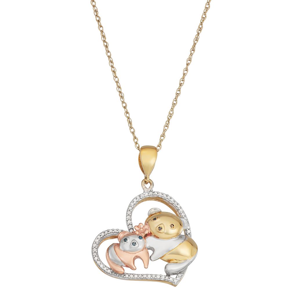 ダイヤモンド 銀色 シルバー ネックレス T.W. 【 JEWELEXCESS 1/6 CARAT MULTICOLOR DIAMOND TRI-TONE STERLING SILVER BEAR PENDANT NECKLACE / TRI TONE 】 ジュエリー アクセサリー レディースジュエリー ペンダント｜スニケス