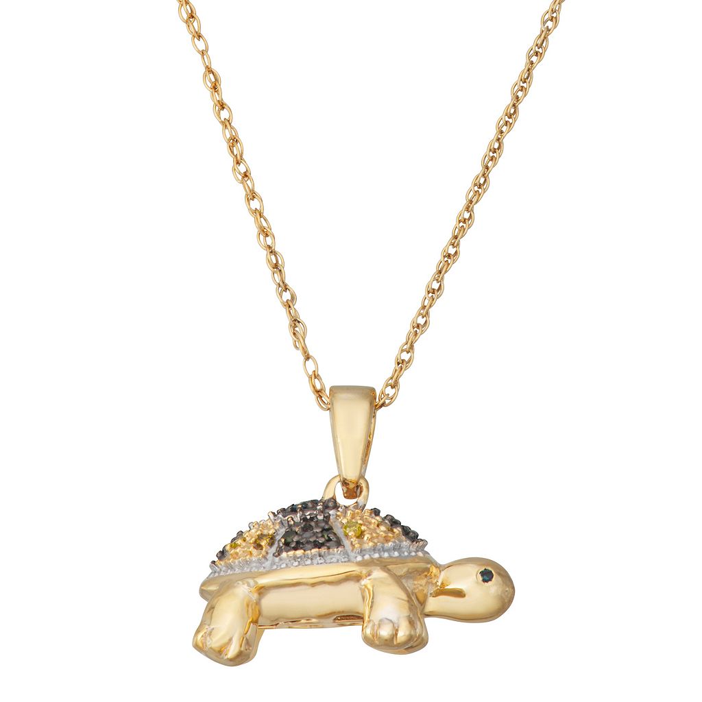 ダイヤモンド ネックレス T.W. 【 JEWELEXCESS 1/10 CARAT MULTICOLOR DIAMOND TURTLE PENDANT NECKLACE / TWO TONE 】 ジュエリー アクセサリー レディースジュエリー ペンダント｜スニケス
