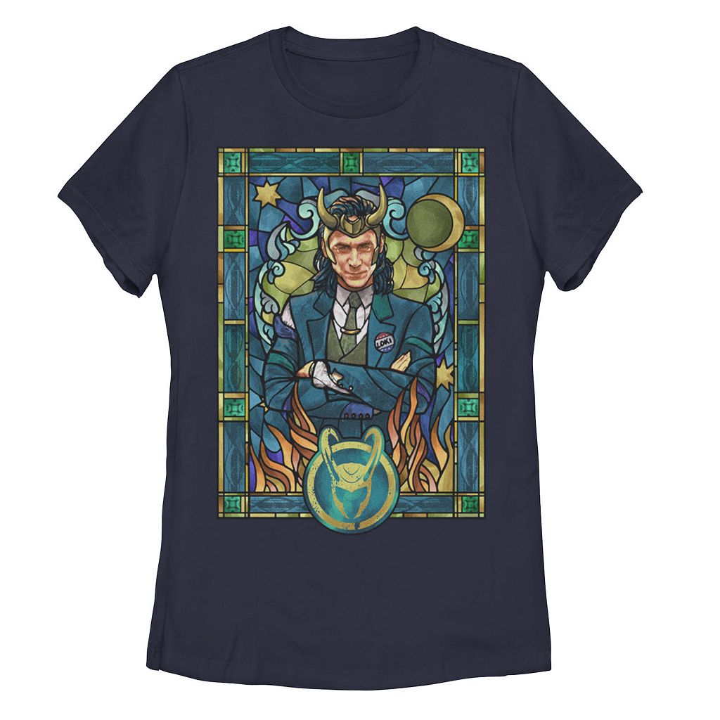 【★百貨店SALE★6/11夜夜中2時迄】文字記号 プルオーバー 紺色 米国海軍 【 LICENSED CHARACTER MARVEL LOKI STAINED GLASS PORTRAIT TEE / NAVY 】 キッズ もの言う花 マタニティ トップス カットソー