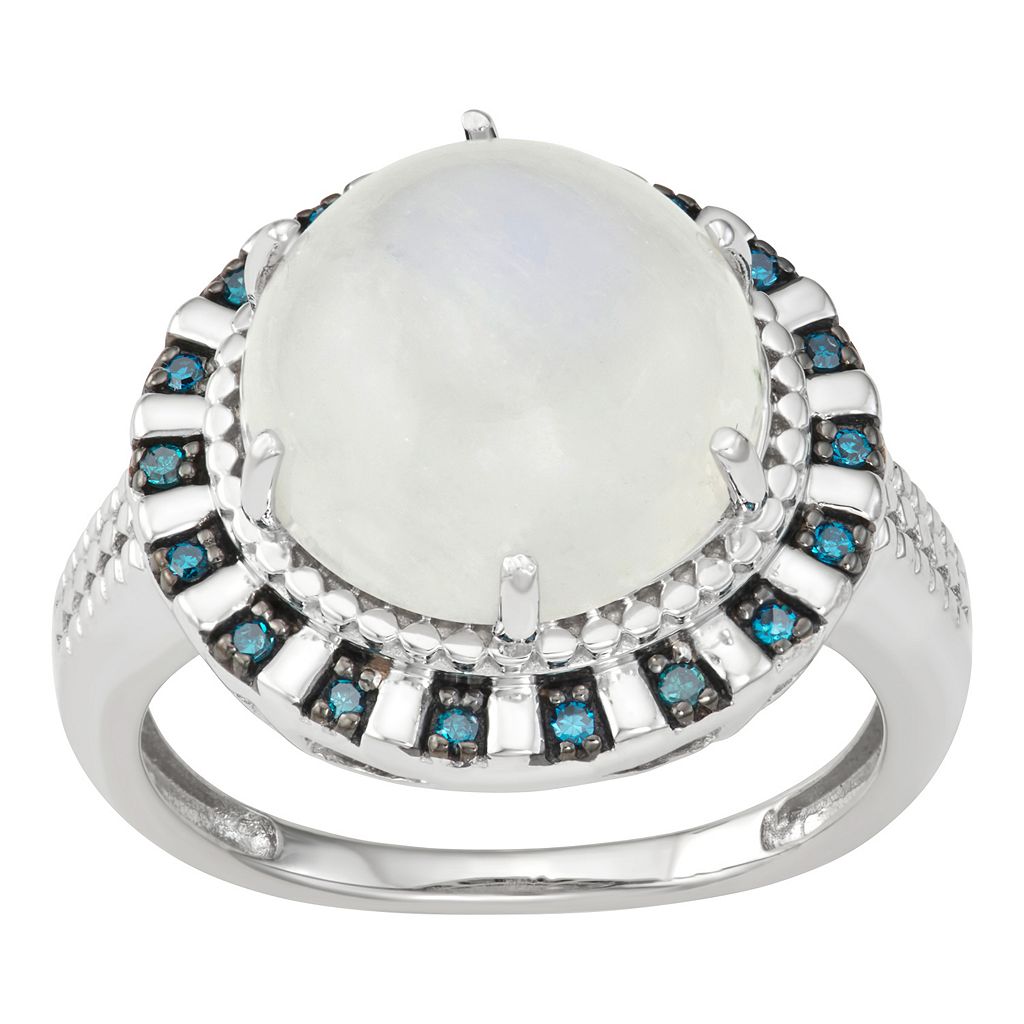 銀色 シルバー 虹色 レインボー 青色 ブルー ダイヤモンド & T.W. 【 JEWELEXCESS STERLING SILVER RAINBOW MOONSTONE 1/10 CARAT BLUE DIAMOND ACCENT RING / 】 ジュエリー アクセサリー レディースジュエリー 指輪 リ