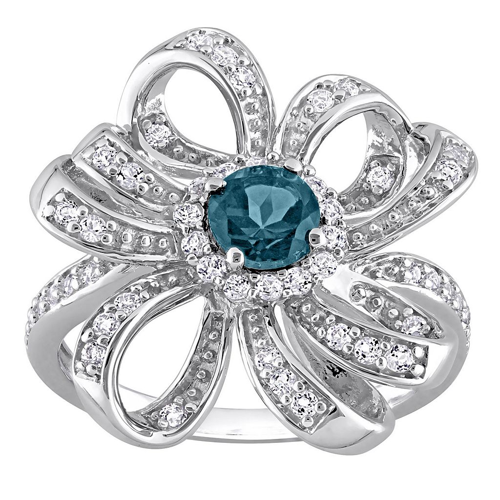 銀色 シルバー 青色 ブルー 白色 ホワイト & 【 STELLA GRACE STERLING SILVER LONDON BLUE TOPAZ WHITE FLOWER COCKTAIL RING / 】 ジュエリー アクセサリー レディースジュエリー 指輪 リング