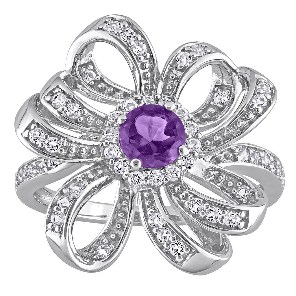 銀色 シルバー 白色 ホワイト & 【 STELLA GRACE STERLING SILVER AFRICAN AMETHYST WHITE TOPAZ FLOWER COCKTAIL RING / 】 ジュエリー アクセサリー レディースジュエリー 指輪 リング
