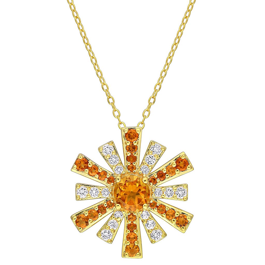 ゴールド 銀色 シルバー 白色 ホワイト ネックレス & 【 STELLA GRACE 18K GOLD OVER SILVER MADEIRA CITRINE WHITE TOPAZ STARBURST PENDANT NECKLACE / GOLD TONE 】 ジュエリー アクセサリー レディースジュエリー ペンダ