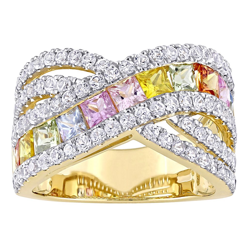 ゴールド 【 STELLA GRACE 14K GOLD MULTICOLOR SAPPHIRE CROSSOVER RING / 14K GOLD 】 ジュエリー アクセサリー レディースジュエリー 指輪 リング