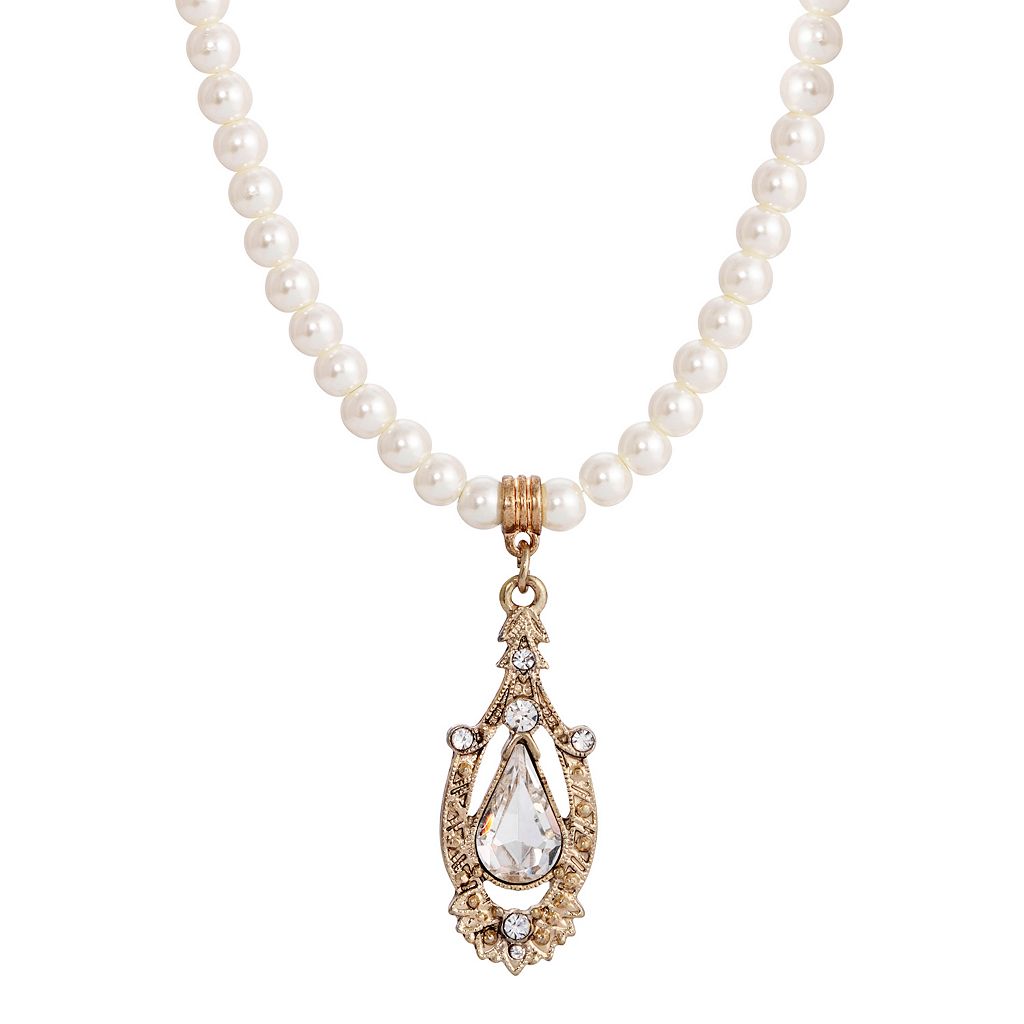 ゴールド パール ネックレス 【 1928 GOLD TONE CRYSTAL PEAR-SHAPED PENDANT SIMULATED PEARL NECKLACE / GOLD TONE 】 ジュエリー アクセサリー レディースジュエリー ペンダント|スニケス