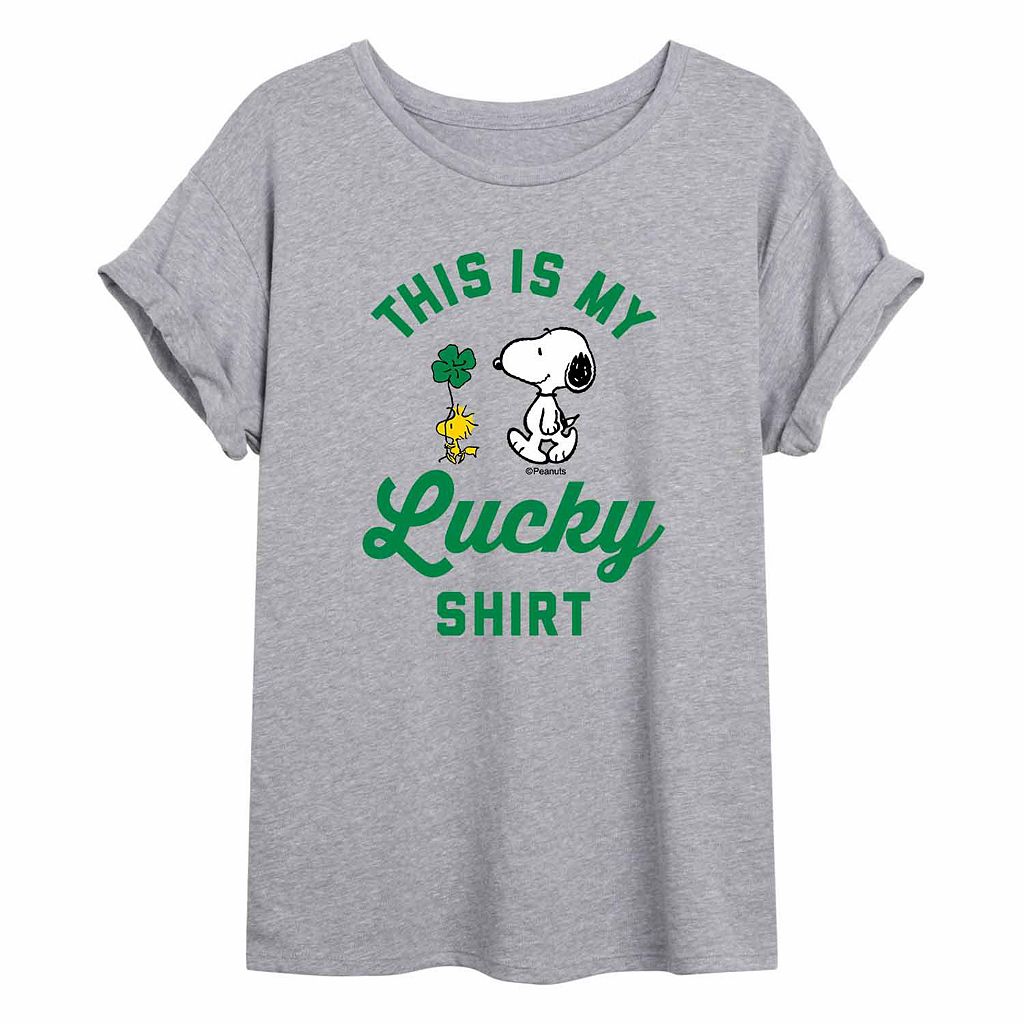 【★百貨店SALE★6/11夜夜中2時迄】文字記号 プルオーバー 薄墨色 薄墨色 【 LICENSED CHARACTER PEANUTS LUCKY SHIRT FLOWY TEE / GREY 】 キッズ もの言う花 マタニティ トップス カットソー