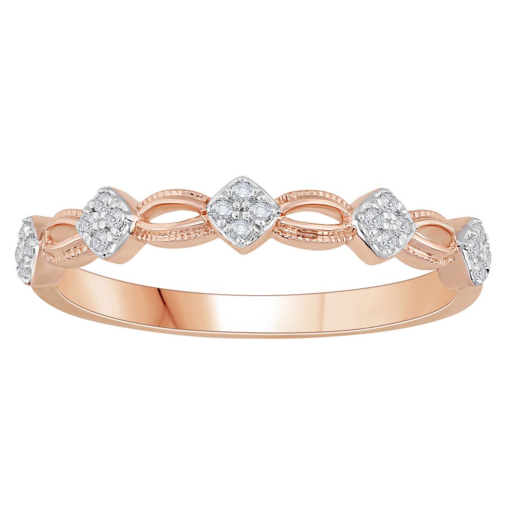 ローズ ゴールド ダイヤモンド T.W. 【 UNBRANDED 10K ROSE GOLD 1/10 CARAT DIAMOND STATION STACKABLE RING / 10K ROSE GOLD 】 ジュエリー アクセサリー レディースジュエリー 指輪 リング
