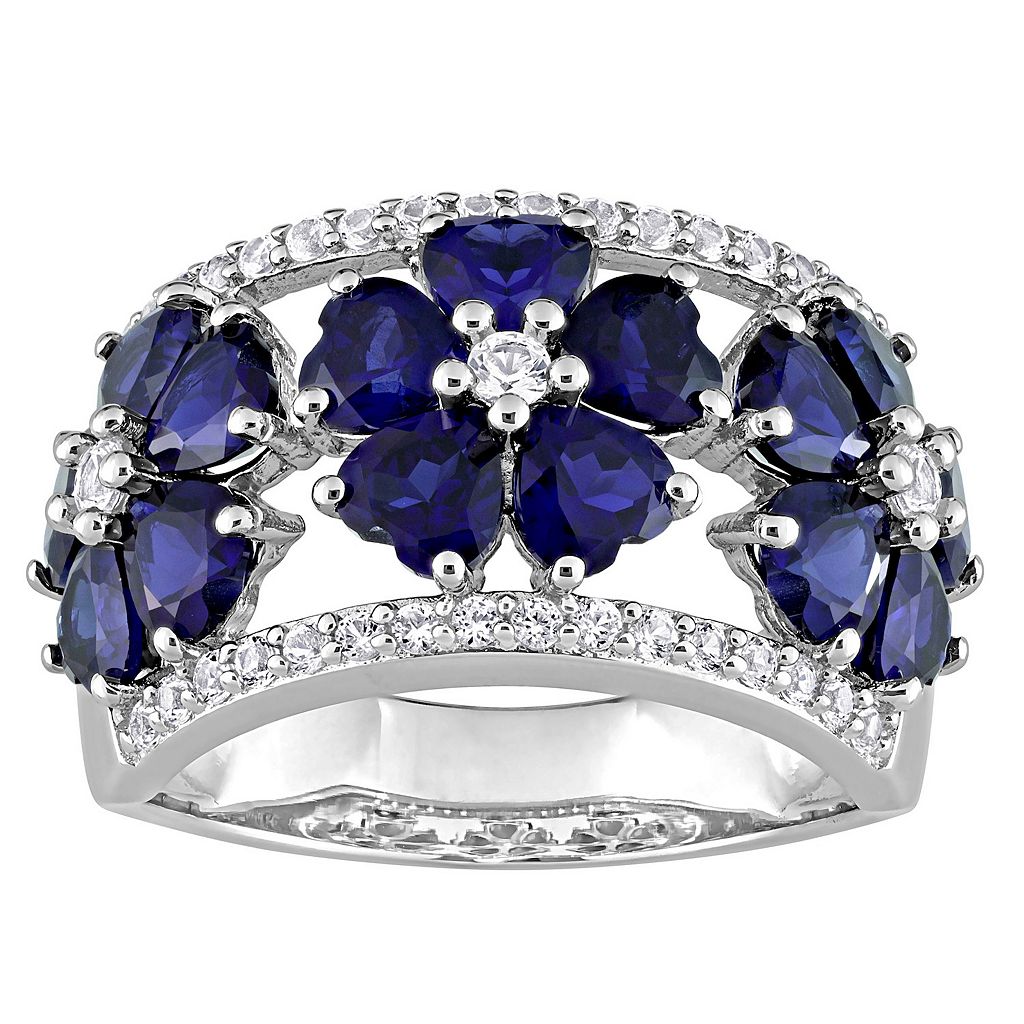 銀色 シルバー 青色 ブルー 白色 ホワイト & 【 STELLA GRACE STERLING SILVER LAB-CREATED BLUE WHITE SAPPHIRE FLORAL RING / 】 ジュエリー アクセサリー レディースジュエリー 指輪 リング