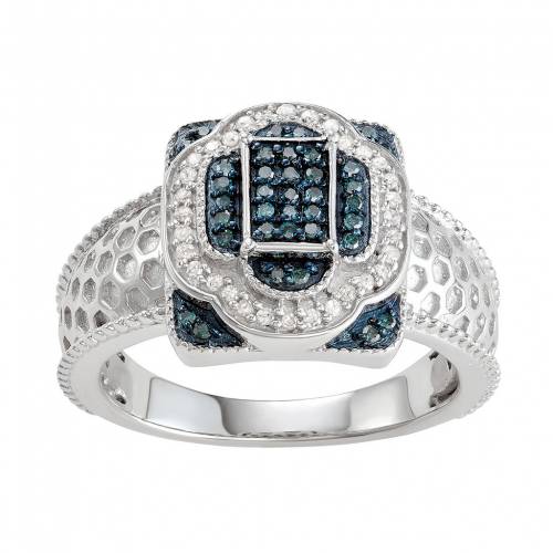 銀色 シルバー 青色 ブルー 白色 ホワイト ダイヤモンド C.T. & 【 JEWELEXCESS STERLING SILVER 1/4 BLUE WHITE DIAMOND LAYERING RING / SILVERTONE 】 ジュエリー アクセサリー レディースジュエリー 指輪 リング 60,500円
