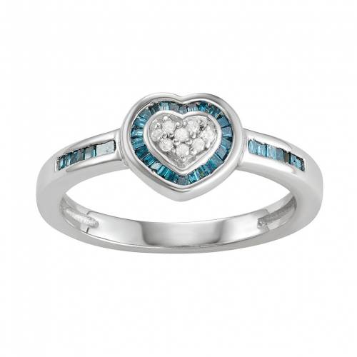 銀色 シルバー 青色 ブルー 白色 ホワイト ダイヤモンド & 【 JEWELEXCESS STERLING SILVER BLUE WHITE DIAMOND ACCENT HEART RING / SILVERTONE 】 ジュエリー アクセサリー レディースジュエリー 指輪 リング