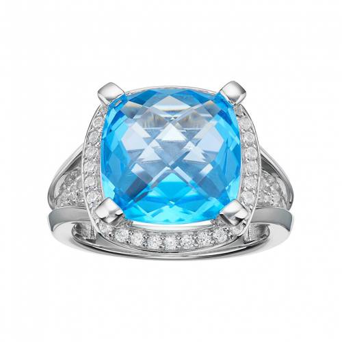 銀色 シルバー 青色 ブルー 白色 ホワイト & 【 UNBRANDED STERLING SILVER BLUE TOPAZ LAB-CREATED WHITE SAPPHIRE HALO RING / 】 ジュエリー アクセサリー レディースジュエリー 指輪 リング｜スニケス