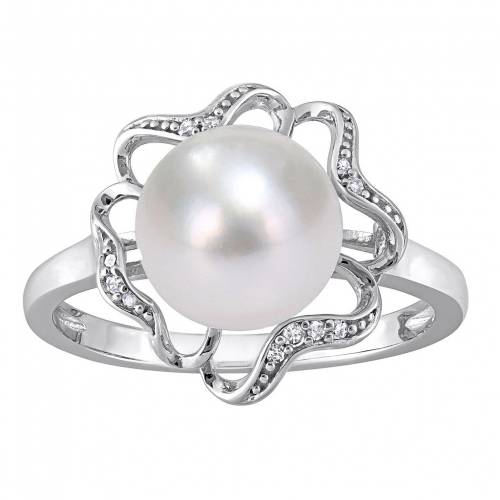 銀色 シルバー パール ダイヤモンド & 【 STELLA GRACE STERLING SILVER FRESHWATER CULTURED PEARL DIAMOND ACCENT FLOWER COCKTAIL RING / STERLING SILVER 】 ジュエリー アクセサリー レディースジュエリー 指輪 リング｜スニケス