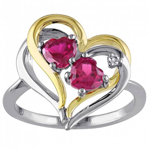 銀色 シルバー ダイヤモンド & 【 STELLA GRACE 2-TONE SILVER LAB CREATED RUBY DIAMOND ACCENT DOUBLE HEART RING / STERLING SILVER 】 ジュエリー アクセサリー レディースジュエリー 指輪 リング