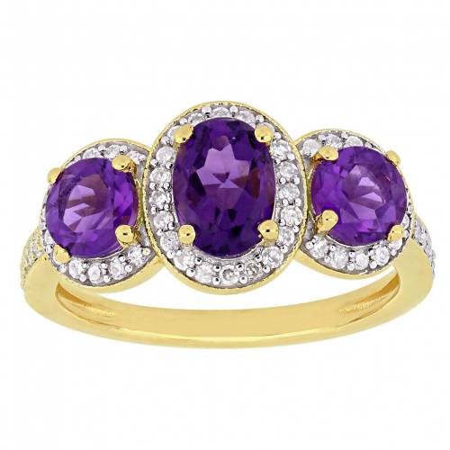 ゴールド 銀色 シルバー ダイヤモンド & T.W. 【 STELLA GRACE 18K GOLD OVER SILVER AMETHYST 1/3 CARAT DIAMOND 3-STONE HALO RING / GOLD TONE 】 ジュエリー アクセサリー レディースジュエリー 指輪 リング｜スニケス