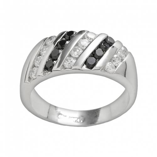 黒色 ブラック 白色 ホワイト 銀色 シルバー & 【 TRADITIONS JEWELRY COMPANY BLACK WHITE CUBIC ZIRCONIA RING / SILVER 】 ジュエリー アクセサリー レディースジュエリー 指輪 リング