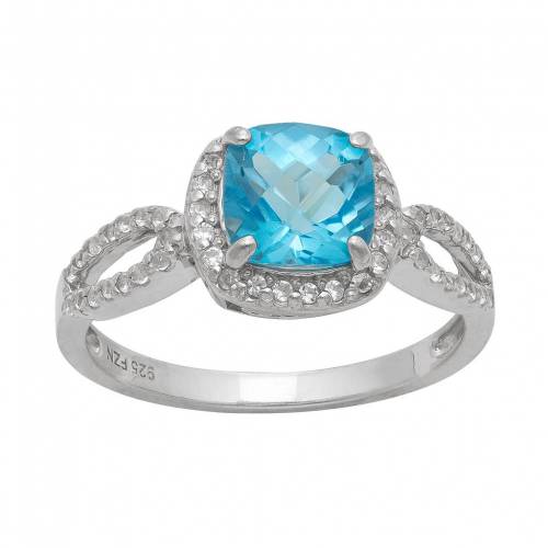 銀色 シルバー 青色 ブルー 白色 ホワイト 【 UNBRANDED STERLING SILVER SWISS BLUE TOPAZ AND LAB-CREATED WHITE SAPPHIRE HALO RING / MULTI 】 ジュエリー アクセサリー レディースジュエリー 指輪 リング