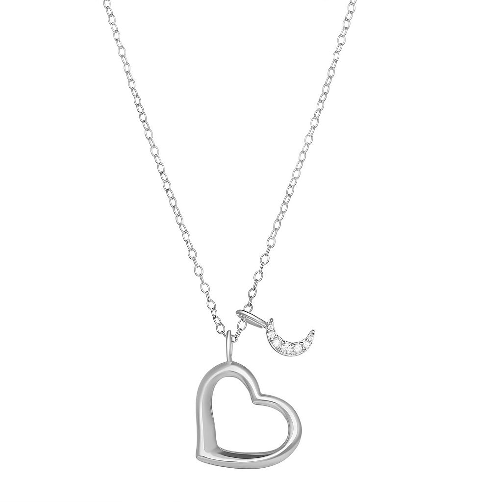 銀色 シルバー ネックレス & 【 PRIMROSE STERLING SILVER CUBIC ZIRCONIA MOON POLISHED OPEN HEART PENDANT NECKLACE / 】 ジュエリー アクセサリー レディースジュエリー ペンダント