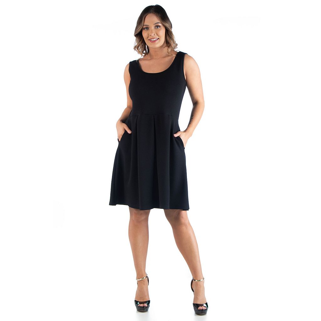 ノンスリーブ ドレス 【 24SEVEN COMFORT APPAREL PLUS SIZE 24SEVEN COMFORT APPAREL SLEEVELESS FIT AND FLARE DRESS WITH POCKETS / 】 レディースファッション