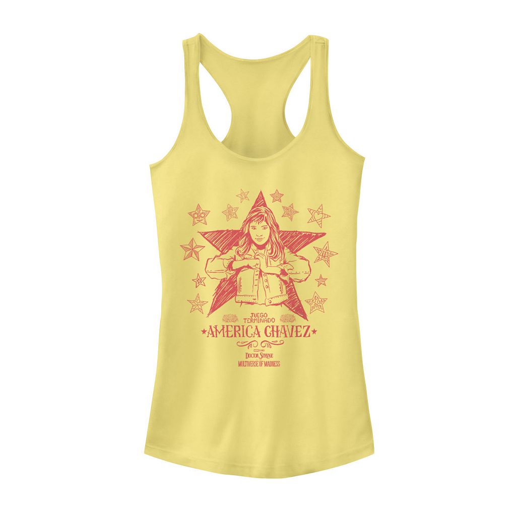 文字記号 御医者さん マッドネス 貯蔵タンクいの一番 【 LICENSED CHARACTER MARVEL DOCTOR STRANGE IN THE MULTIVERSE OF MADNESS AMERICA CHAVEZ DOODLE TANK TOP / 】 キッズ もの言う花 マタニティ トップス