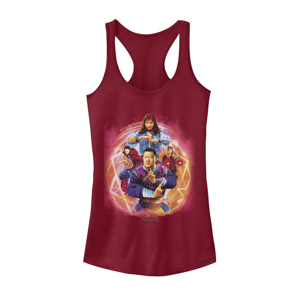 文字記号 御医者さん マッドネス 貯蔵タンクいの一番 【 LICENSED CHARACTER MARVEL DOCTOR STRANGE IN THE MULTIVERSE OF MADNESS STRONG THREE HERO GROUPSHOT TANK TOP / SCARLET 】 キッズ もの言う花 マタニティ トップス