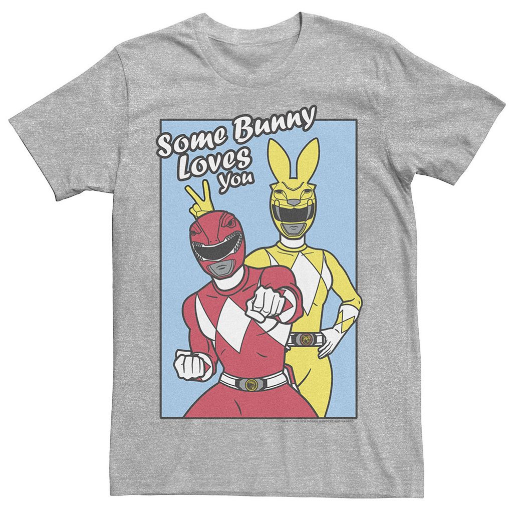 キャラクター パワー レンジャース 黄色 イエロー 赤 レッド Tシャツ ヘザー & 【 LICENSED CHARACTER POWER RANGERS YELLOW RED EASTER SOME BUNNY LOVES YOU TEE / ATHLETIC HEATHER 】 メンズファッション トップス カッ