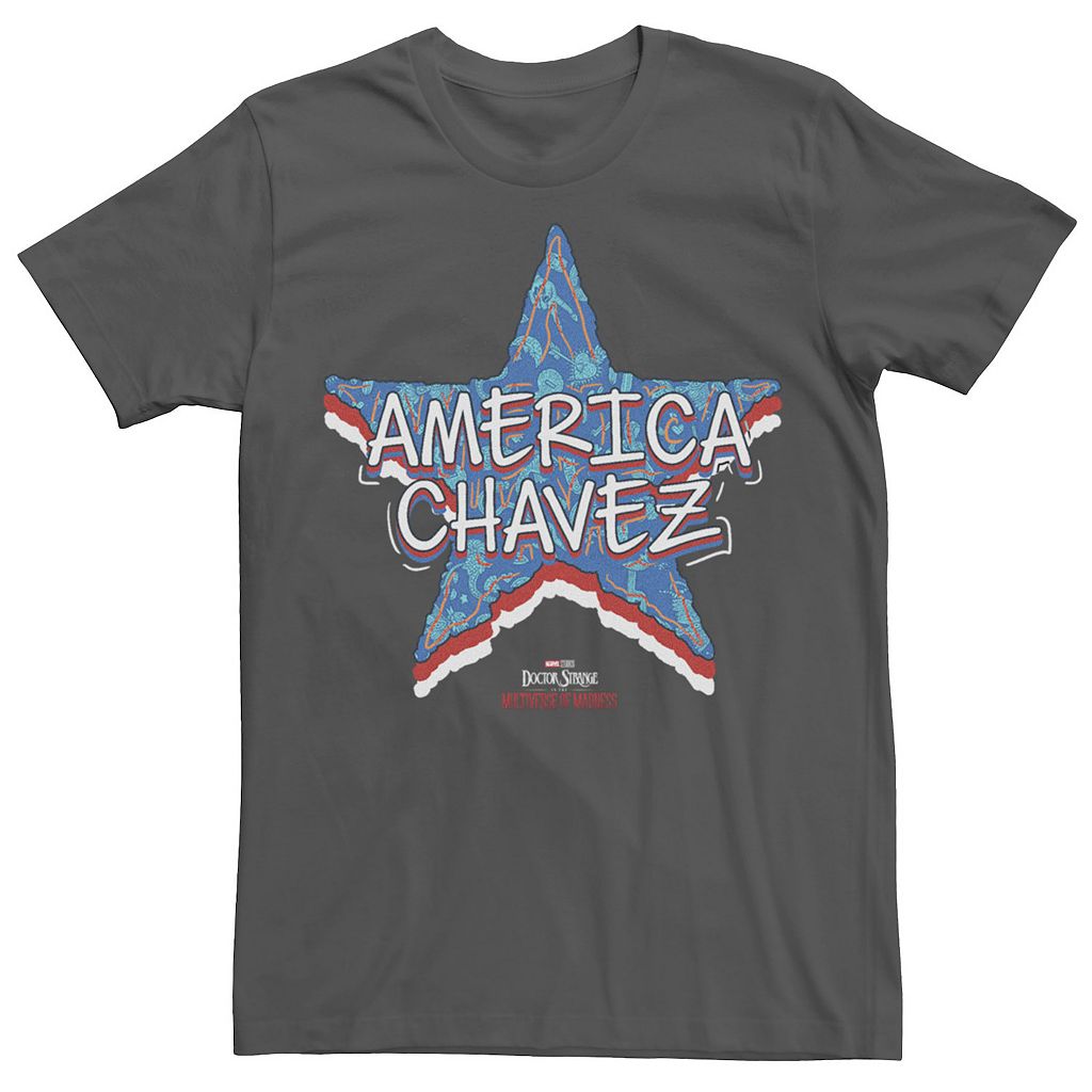 キャラクター ドクター Tシャツ チャコール 【 LICENSED CHARACTER MARVEL DOCTOR STRANGE MOVIE 2 AMERICA CHAVEZ AMERICANA STAR TEE / CHARCOAL 】 メンズファッション トップス カットソー