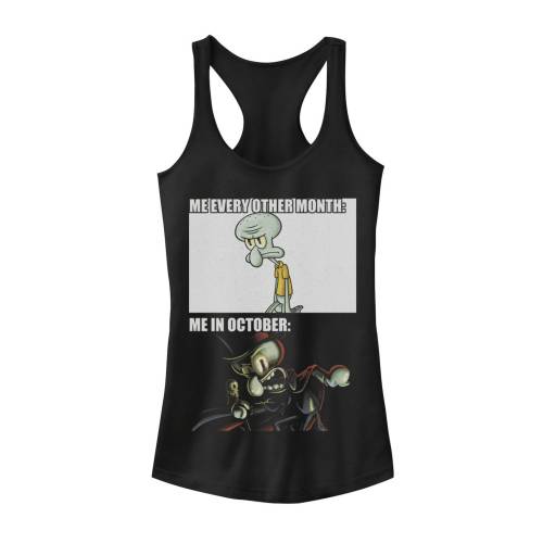 ニコロデオン 海綿質シリング グラフィック 貯蔵タンクいの一番 黒いこと 黒いこと 【 NICKELODEON SPONGEBOB SQUAREPANTS SQUIDWARD OCTOBER MEME RACERBACK GRAPHIC TANK TOP / BLACK 】 キッズ もの言う花 マタニティ トップス