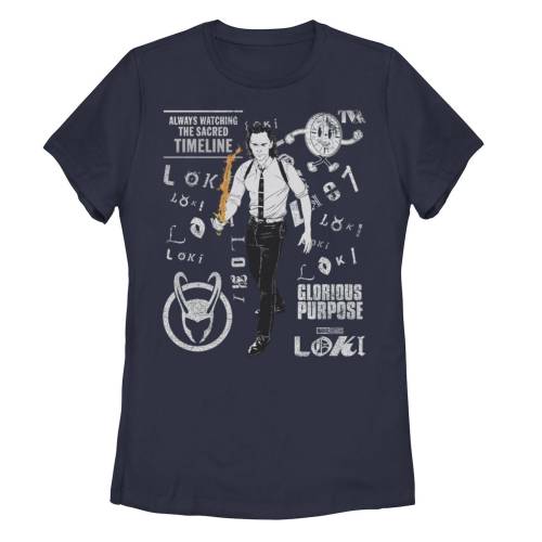 【★百貨店SALE★6/11夜夜中2時迄】文字記号 プルオーバー 紺色 米国海軍 【 LICENSED CHARACTER MARVEL LOKI GLORIOUS PURPOSE COLLAGE STAMP TEE / NAVY 】 キッズ もの言う花 マタニティ トップス カットソー