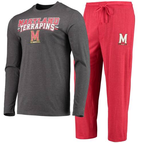 濃灰色 メリーランド テラピンズ 捩り プルオーバー 赤 赤いこと 長袖 \u0026 【 UNBRANDED CONCEPTS SPORT RED/HEATHERED CHARCOAL MARYLAND TERRAPINS METER LONG SLEEVE T-SHIRT PANTS SLEEP SET / MAR RED 】 肌付き 肌付き ナイト爵