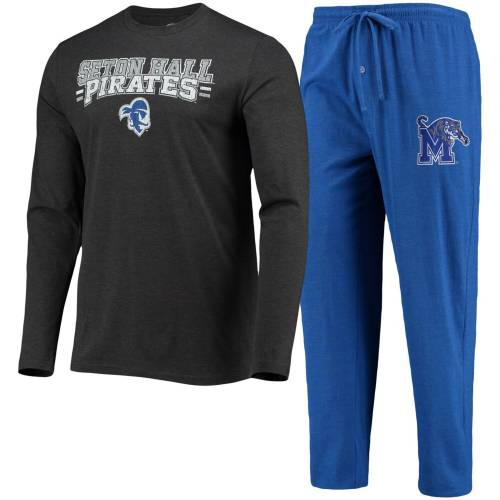濃灰色 パイレーツ団 捩り プルオーバー 青み 青色 長袖 \u0026 【 UNBRANDED CONCEPTS SPORT BLUE/HEATHERED CHARCOAL SETON HALL PIRATES METER LONG SLEEVE T-SHIRT PANTS SLEEP SET / SHU BLUE 】 肌付き 肌付き ナイト爵お召しもの メンズ