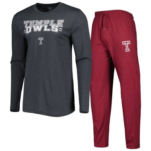 テンプル 捩り プルオーバー 赤 赤いこと 長袖 \u0026 【 UNBRANDED CONCEPTS SPORT CHERRY/CHARCOAL TEMPLE OWLS METER LONG SLEEVE T-SHIRT PANTS SLEEP SET / TEM RED 】 肌付き 肌付き ナイト爵お召しもの メンズ ナイト爵 お部屋 パジャマ