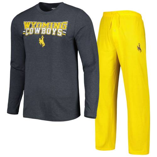 カウボーイズ 捩り プルオーバー ゴールド 長袖 \u0026 【 UNBRANDED CONCEPTS SPORT GOLD/CHARCOAL WYOMING COWBOYS METER LONG SLEEVE T-SHIRT PANTS SLEEP SET / WYO GOLD 】 肌付き 肌付き ナイト爵お召しもの メンズ ナイト爵 お部屋 パ
