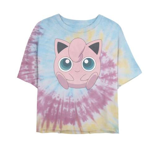 キャラクター Tシャツ 青色 ブルー ピンク 黄色 イエロー POK?MON 【 LICENSED CHARACTER JIGGLYPUFF TIE-DYE CROPPED TEE / BLUE PINK LIGHT YELLOW 】 キッズ ベビー マタニティ トップス カットソー