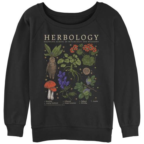 キャラクター グラフィック スウェットシャツ トレーナー 黒色 ブラック 【 LICENSED CHARACTER HARRY POTTER HERBOLOGY HERB REFERNCE GRID SLOUCHY GRAPHIC SWEATSHIRT / BLACK 】 キッズ ベビー マタニティ トップス T
