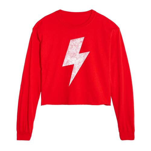 キャラクター ライトニング ボルト スリーブ グラフィック Tシャツ 赤 レッド 長袖 【 LICENSED CHARACTER LIGHTNING BOLT CROPPED LONG SLEEVE GRAPHIC TEE / RED 】 キッズ ベビー マタニティ トップス カットソ