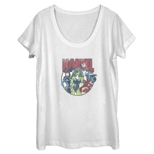 キャラクター グラフィック Tシャツ 白色 ホワイト 【 LICENSED CHARACTER MARVEL WOMEN GROUP CIRCLE SHOT SCOOP NECK GRAPHIC TEE / WHITE 】 キッズ ベビー マタニティ トップス カットソー