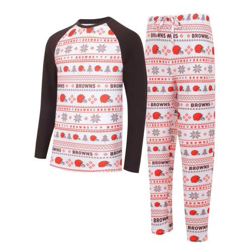 クリーブランド ブラウンズ スリーブ Tシャツ 白色 ホワイト TINSEL?RAGLAN 長袖 \u0026 【 UNBRANDED CONCEPTS SPORT WHITE/BROWN CLEVELAND BROWNS LONG SLEEVE T-SHIRT PANTS SLEEP SET / BRN WHITE 】 インナー 下着 ナイトウエア