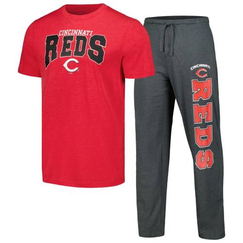 シンシナティ レッズ Tシャツ 赤 レッド \u0026 【 UNBRANDED CONCEPTS SPORT CHARCOAL/RED CINCINNATI REDS METER T-SHIRT PANTS SLEEP SET / RED CHARCO 】 インナー 下着 ナイトウエア メンズ ナイト ルーム パジャマ