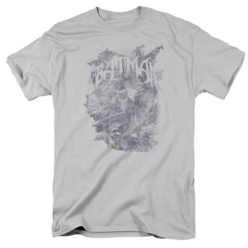 キャラクター バット スリーブ Tシャツ 銀色 シルバー 半袖 【 LICENSED CHARACTER BATMAN PENCIL BAT COLLAGE SHORT SLEEVE ADULT T-SHIRT / SILVER 】 メンズファッション トップス カットソー|スニケス