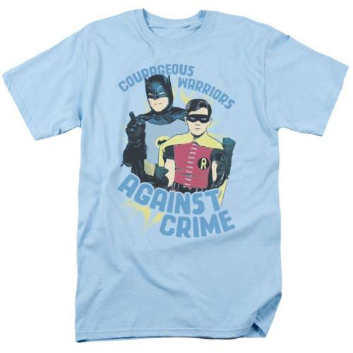 キャラクター クラシック ウォリアーズ スリーブ Tシャツ 青色 ブルー 半袖 【 LICENSED CHARACTER BATMAN CLASSIC TV COURAGEOUS WARRIORS SHORT SLEEVE ADULT T-SHIRT / LIGHT BLUE 】 メンズファッション トップス カッ|スニケス