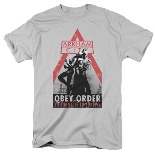 キャラクター シティ オベイ スリーブ Tシャツ 銀色 シルバー 半袖 【 LICENSED CHARACTER BATMAN ARKHAM CITY OBEY ORDER SHORT SLEEVE ADULT T-SHIRT / SILVER 】 メンズファッション トップス カットソー|スニケス