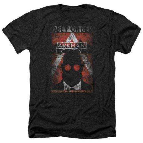 キャラクター シティ オベイ ヘザー Tシャツ 黒色 ブラック 【 LICENSED CHARACTER BATMAN ARKHAM CITY OBEY ORDER POSTER ADULT HEATHER T-SHIRT / BLACK 】 メンズファッション トップス カットソー|スニケス