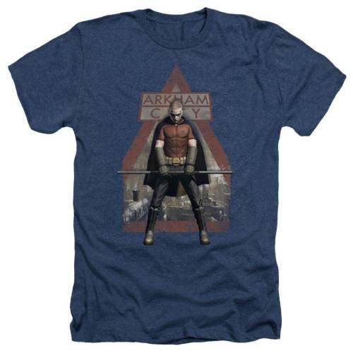 キャラクター シティ ヘザー Tシャツ 紺色 ネイビー 【 LICENSED CHARACTER BATMAN ARKHAM CITY ROBIN ADULT HEATHER T-SHIRT / NAVY 】 メンズファッション トップス カットソー|スニケス