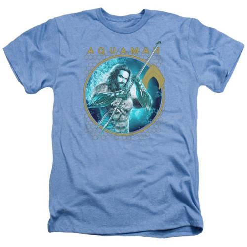 キャラクター ヘザー Tシャツ 青色 ブルー 【 LICENSED CHARACTER AQUAMAN MOVIE TRIDENT OF NEPTUNE ADULT HEATHER T-SHIRT / LIGHT BLUE 】 メンズファッション トップス カットソー|スニケス