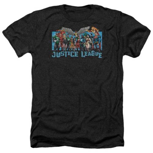 キャラクター ヘザー Tシャツ 黒色 ブラック 【 LICENSED CHARACTER JUSTICE LEAGUE OF AMERICA LINEUP ADULT HEATHER T-SHIRT / BLACK 】 メンズファッション トップス カットソー|スニケス