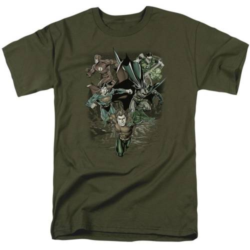 キャラクター スリーブ Tシャツ 緑 グリーン 半袖 【 LICENSED CHARACTER JUSTICE LEAGUE OF AMERICA SPACING OUT SHORT SLEEVE ADULT T-SHIRT / MILITARY GREEN 】 メンズファッション トップス カットソー|スニケス