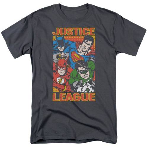 【★百貨店SALE★6/11真夜中2時迄】文字記号 衣袂 ティーシャツ 濃灰色 半袖 【 LICENSED CHARACTER JUSTICE LEAGUE OF AMERICA HERO MASHUP SHORT SLEEVE ADULT T-SHIRT / CHARCOAL 】 メンズ流行り物 トップス カットソー