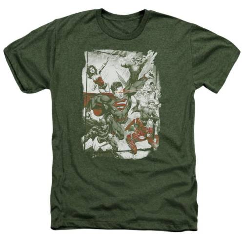 キャラクター 緑 グリーン 赤 レッド ヘザー Tシャツ 【 LICENSED CHARACTER JUSTICE LEAGUE OF AMERICA GREEN AND RED ADULT HEATHER T-SHIRT / MILITARY GREEN 】 メンズファッション トップス カットソー｜スニケス